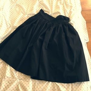 Wide-band Waisted Midi Skirt Cotton A-line